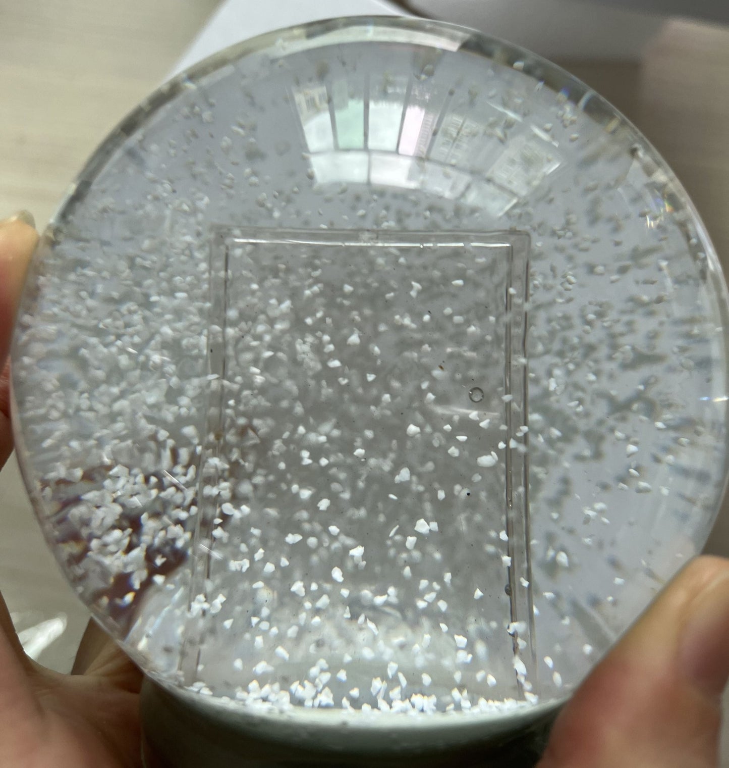 Bastelset mit 100mm Glas für DIY-Schneekugel mit Fotoeinsatz mit Polyresin-Sockel silber eckig - Schneekugelhaus