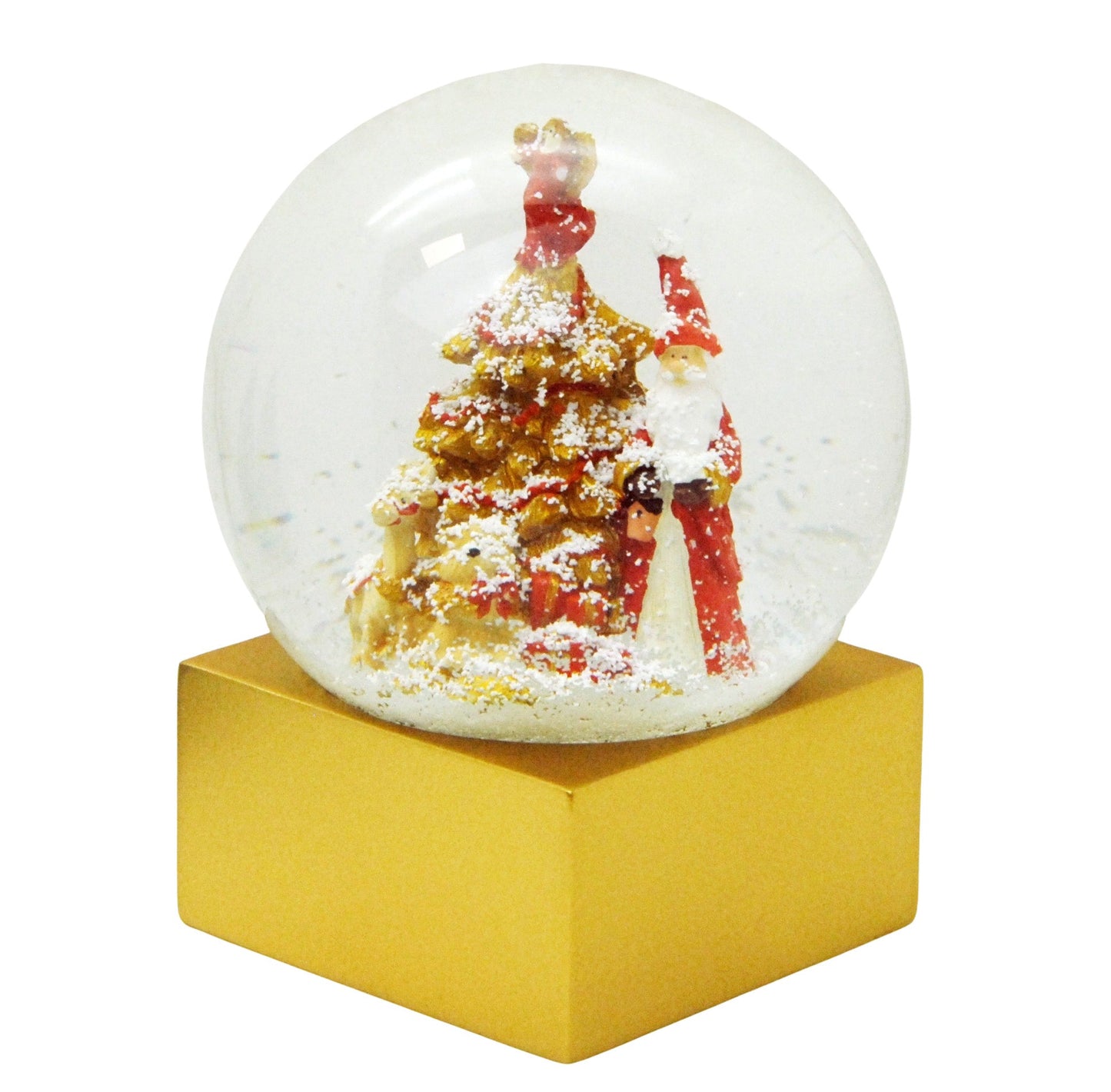 Designer Schneekugel Weihnachtsmann Christbaum rot gold Sockel gold eck PURE-Line - Schneekugelhaus