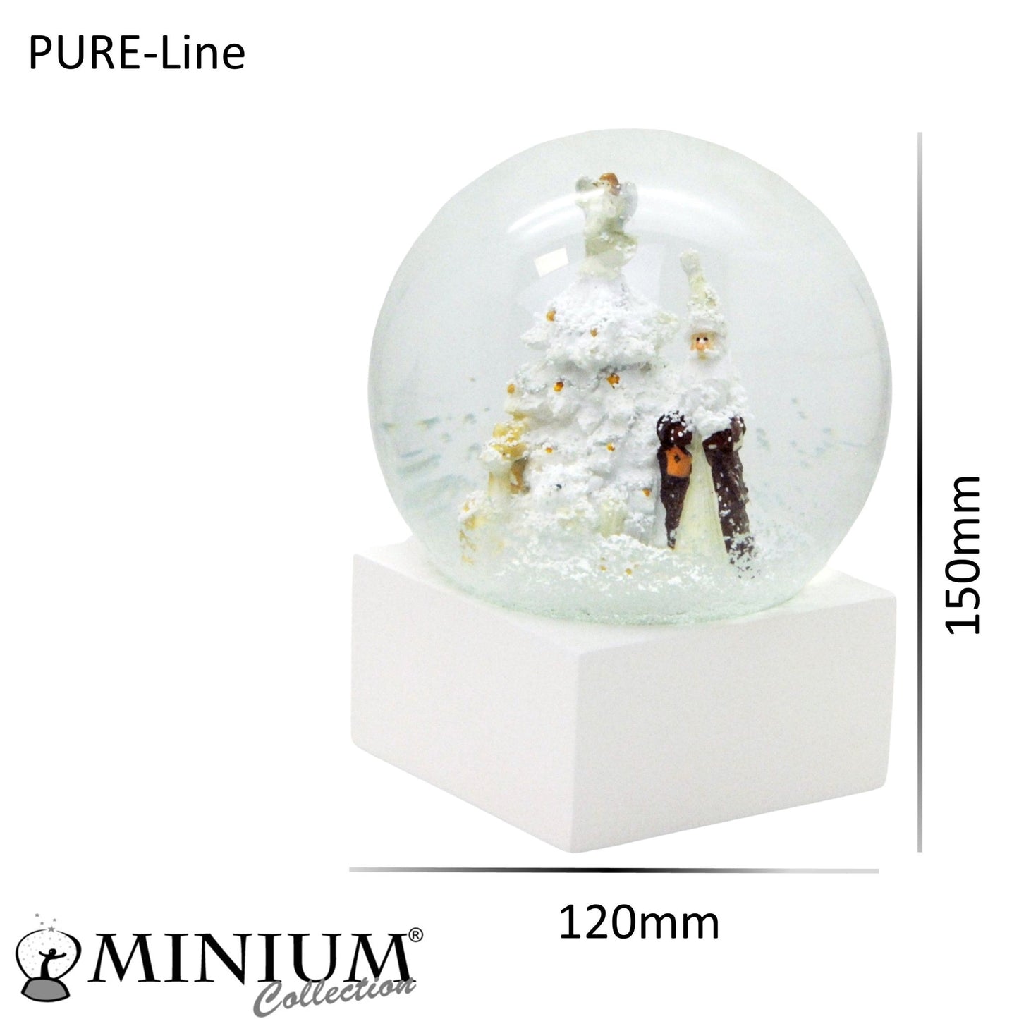 Designer Schneekugel Weihnachtsmann Christbaum weiß silber gold Sockel weiß eck PURE-Line - Schneekugelhaus