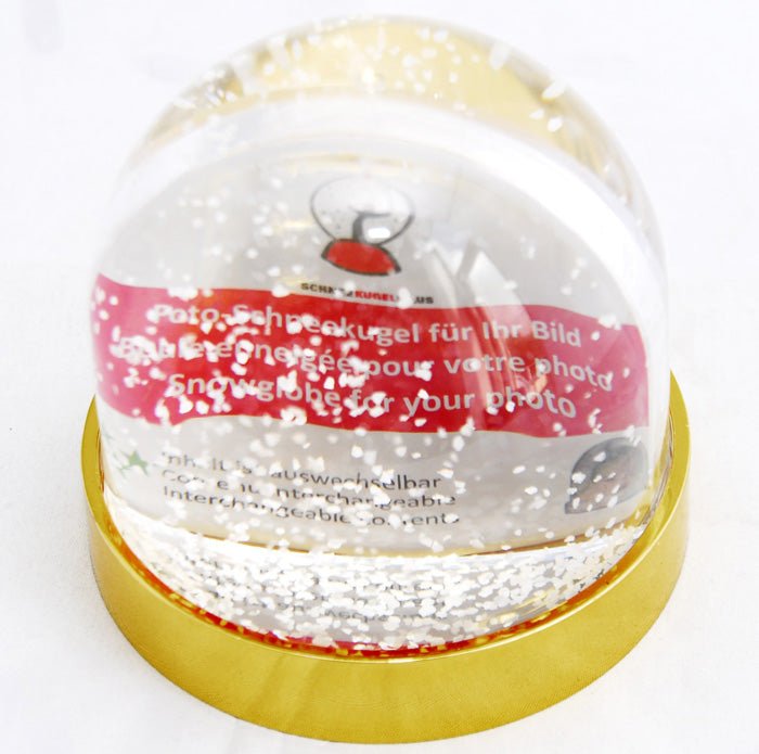 Foto-Schneekugel groß mit gold Sockel und Schnee – Einzelverpackung - Schneekugelhaus