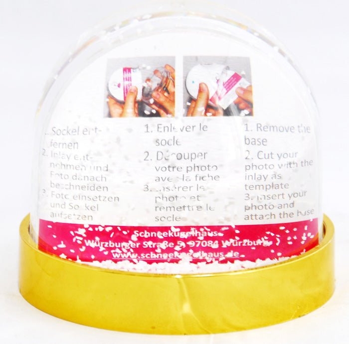 Foto-Schneekugel groß mit gold Sockel und Schnee – Einzelverpackung - Schneekugelhaus