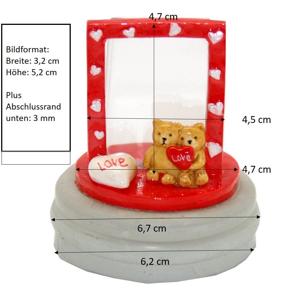 Fotorahmen mit Herzen und Teddy für DIY 100mm Schneekugel - Schneekugelhaus