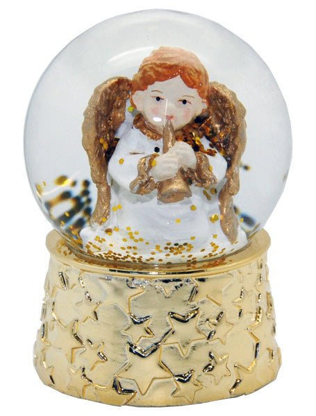Mini-Schneekugel goldener Engel mit Flöte - Schneekugelhaus