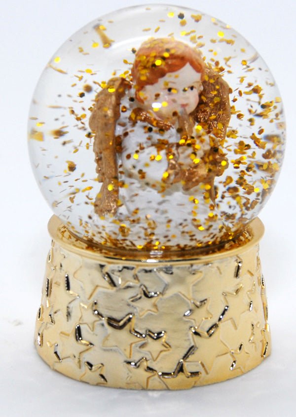 Mini-Schneekugel goldener Engel mit Flöte - Luftblase - Schneekugelhaus