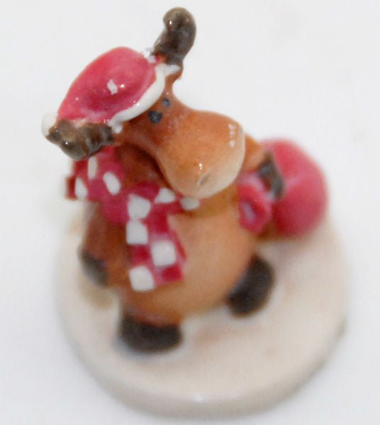 Modell für 3D-Schneekugel - lustiger Elch mit rotem Sack - Schneekugelhaus
