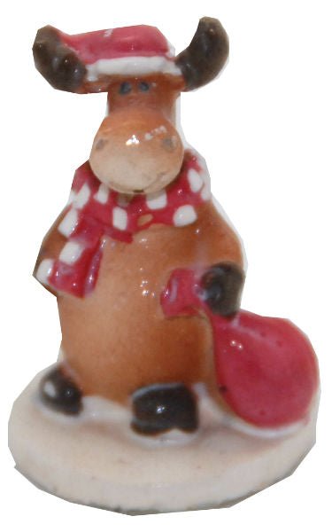 Modell für 3D-Schneekugel - lustiger Elch mit rotem Sack - Schneekugelhaus