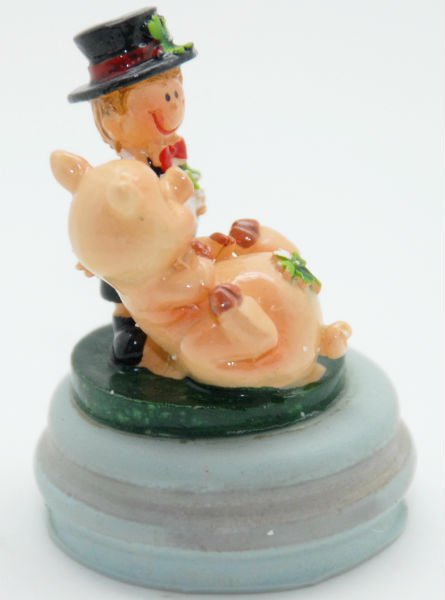 Modell für 3D-Schneekugel - lustiges Schwein mit Kaminkehrer - Schneekugelhaus