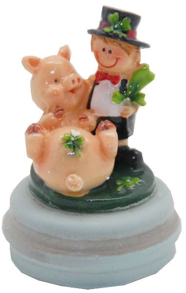 Modell für 3D-Schneekugel - lustiges Schwein mit Kaminkehrer - Schneekugelhaus