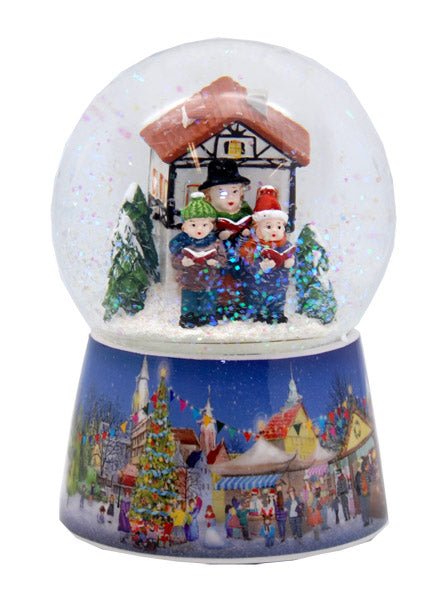 Nostalgie-Schneekugel Adventssinger auf Weihnachtsmarkt mit Musikspieluhr Stille Nacht - Heilige Nacht - Schneekugelhaus