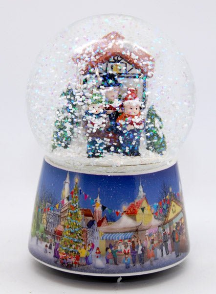Nostalgie-Schneekugel Adventssinger auf Weihnachtsmarkt mit Musikspieluhr Stille Nacht - Heilige Nacht - Schneekugelhaus