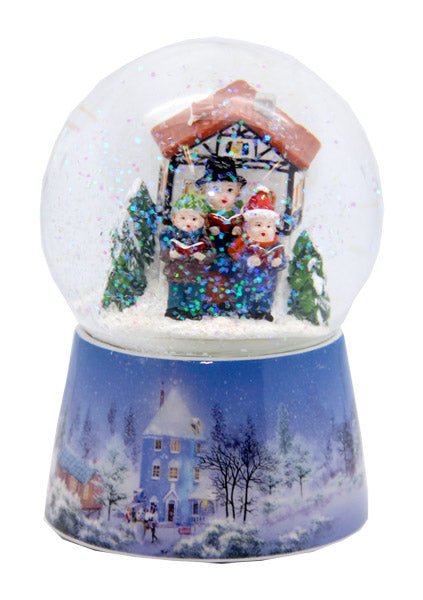 Nostalgie-Schneekugel Adventssinger in Winterlandschaft mit Musikspieluhr "Stille Nacht - Heilige Nacht" - Luftblase - Schneekugelhaus