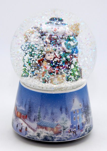 Nostalgie-Schneekugel Schneemann bauen mit Musikspieluhr White Christmas - Schneekugelhaus