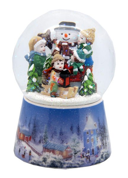 Nostalgie-Schneekugel Schneemann bauen mit Musikspieluhr White Christmas - Schneekugelhaus