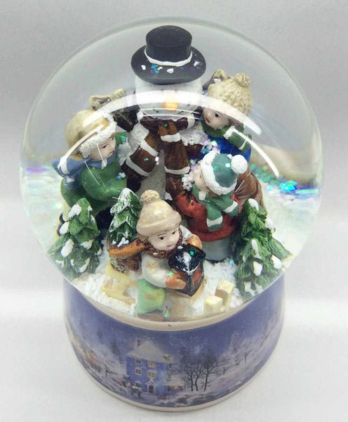 Nostalgie-Schneekugel Schneemann bauen mit Musikspieluhr White Christmas - Schneekugelhaus