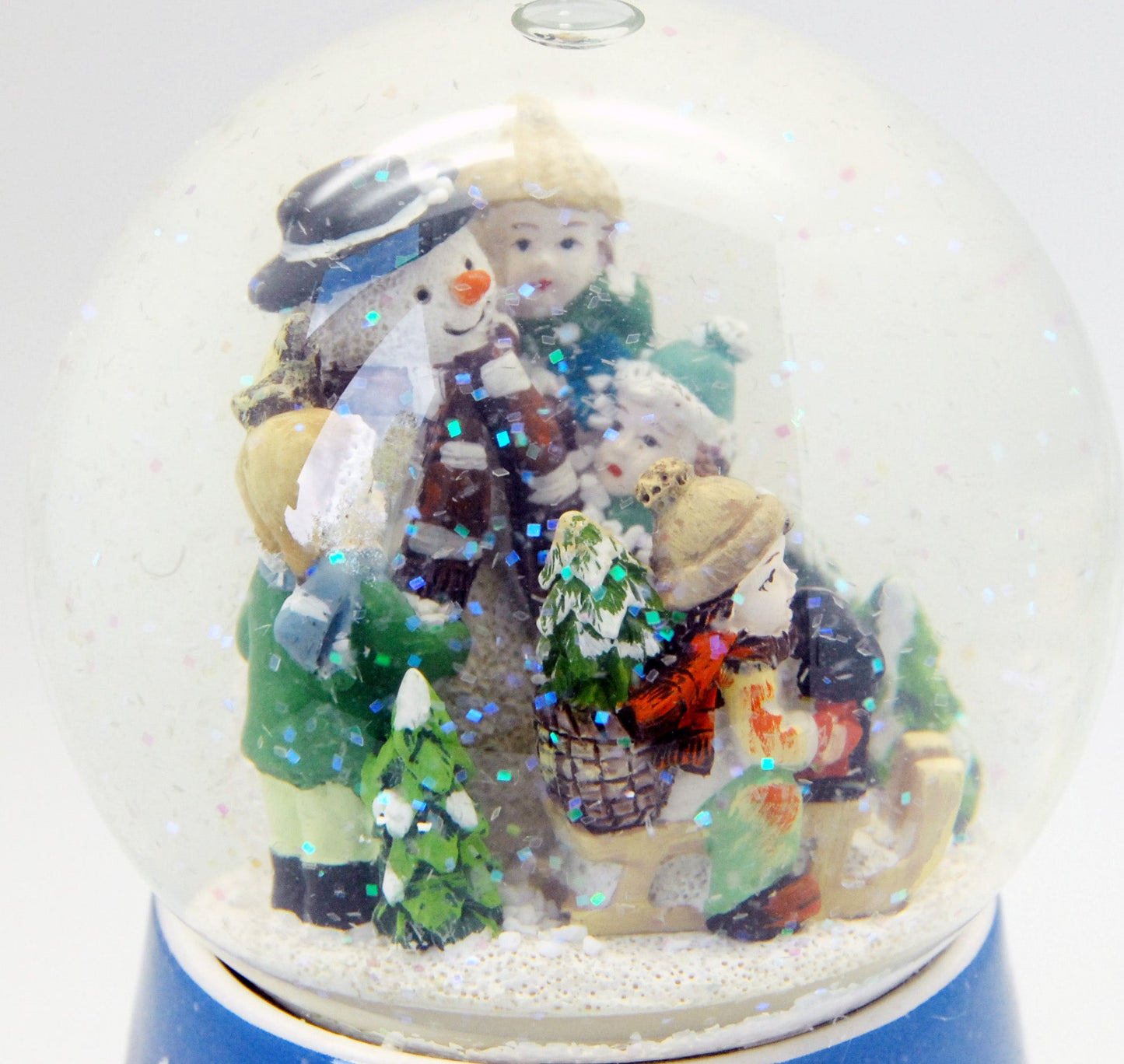 Nostalgie-Schneekugel Schneemann bauen mit Musikspieluhr "White Christmas"- Luftblase - Schneekugelhaus