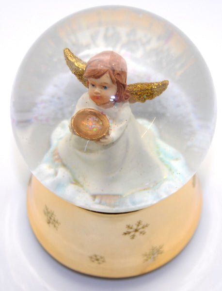 Schneekugel Engel beige mit Schale und Spieluhr - Schneekugelhaus
