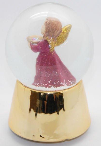 Schneekugel Engel rot mit Schale und Spieluhr - Schneekugelhaus