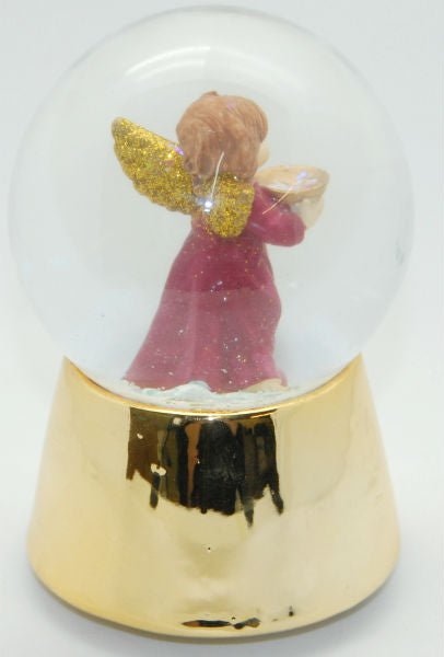 Schneekugel Engel rot mit Schale und Spieluhr - Schneekugelhaus