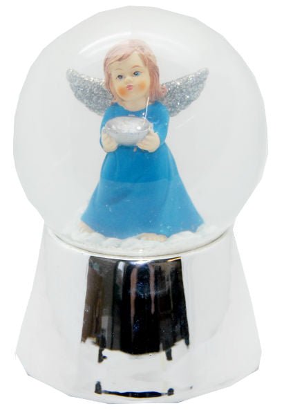Schneekugel Engel silber mit Schale und Spieluhr - Schneekugelhaus