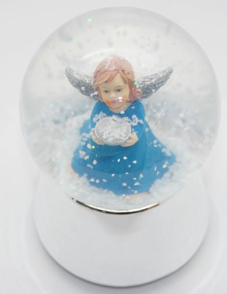 Schneekugel Engel silber mit Schale und Spieluhr - Schneekugelhaus