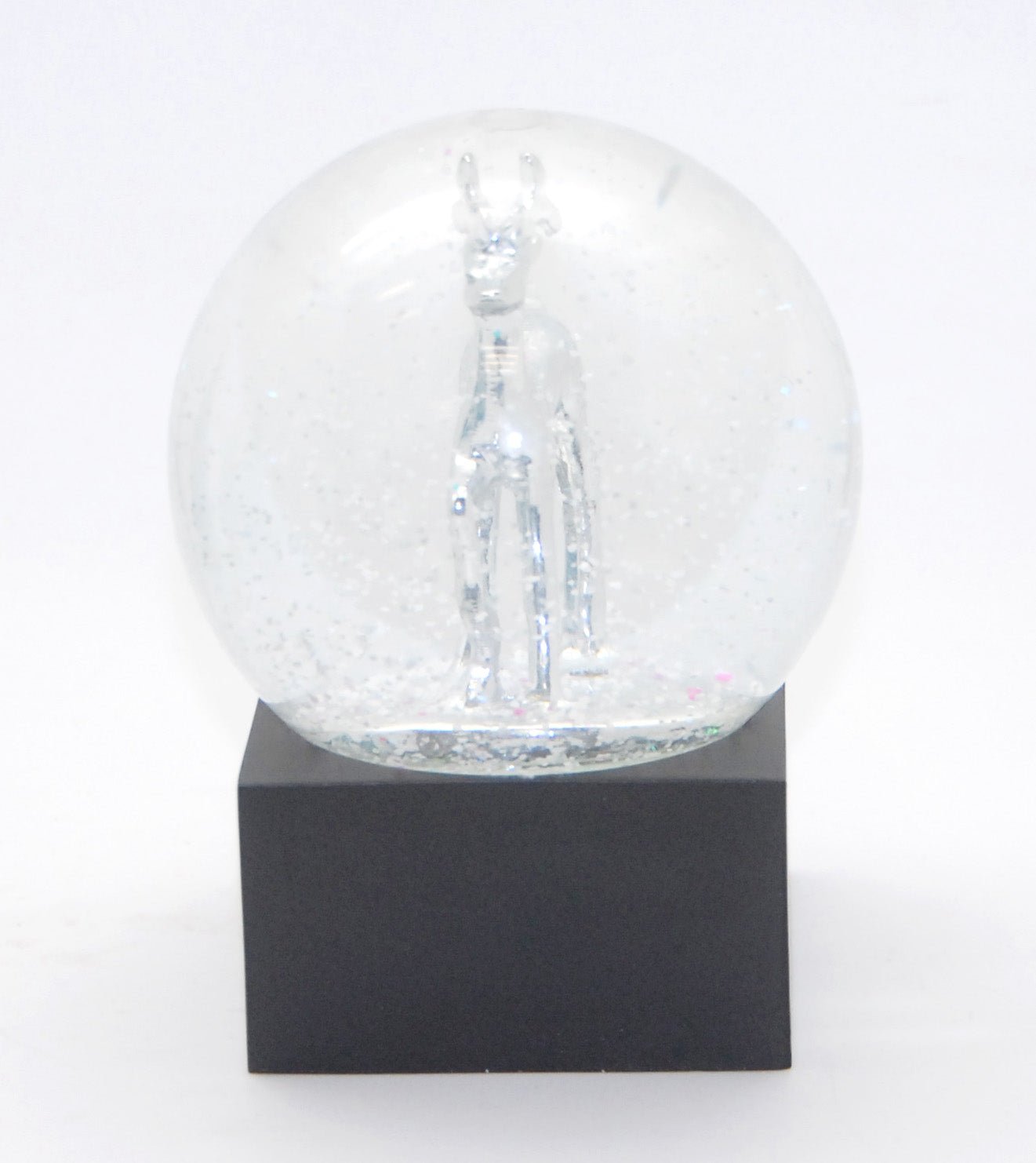 Schneekugel Reh silber auf Sockel schwarz eckig "PURE-Line" 10 cm Durchmesser - Schneekugelhaus