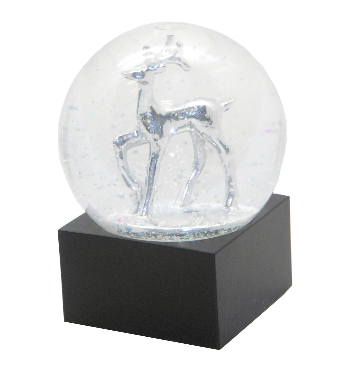 Schneekugel Reh silber auf Sockel schwarz eckig "PURE-Line" 10 cm Durchmesser - Schneekugelhaus