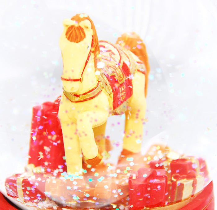 Schneekugel Schaukelpferd rot - Sonderpreis Luftblase - Schneekugelhaus