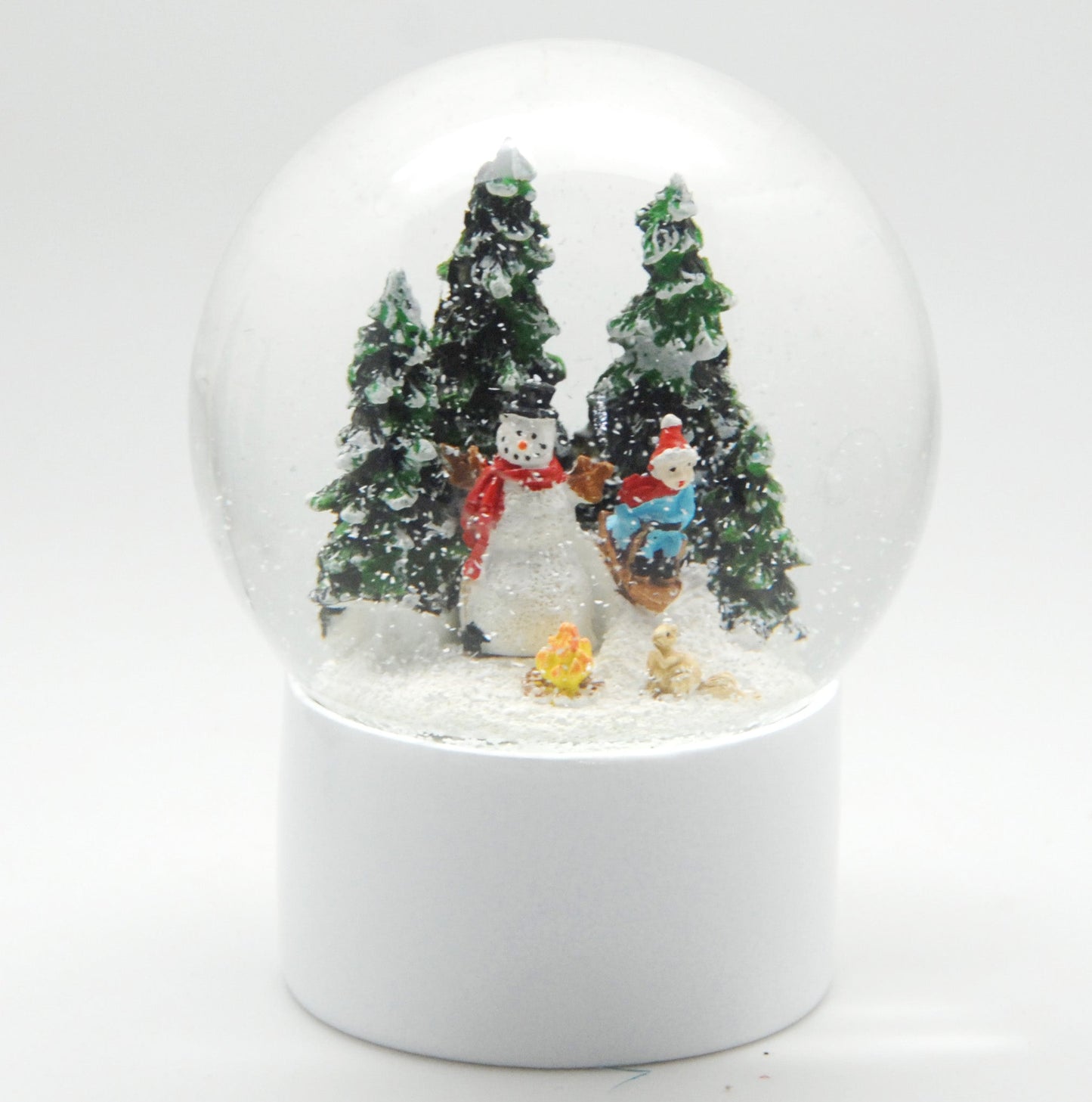 Schneekugel Schneemann auf Sockel weiß rund "PURE-Line" 10 cm Durchmesser - Schneekugelhaus