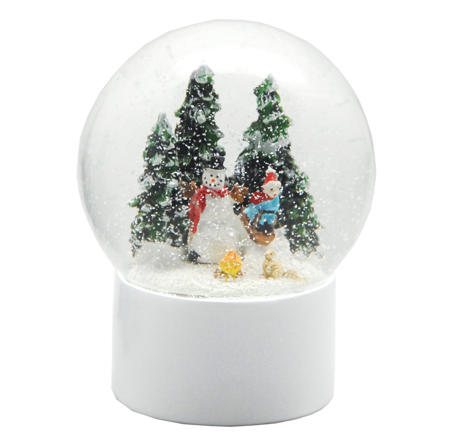Schneekugel Schneemann auf Sockel weiß rund "PURE-Line" 10 cm Durchmesser - Schneekugelhaus