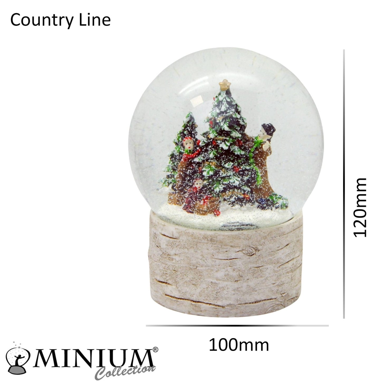 Schneekugel Weihnachtsbaum schmücken auf Holzsockel "Country-Line" 10 cm Durchmesser - Schneekugelhaus