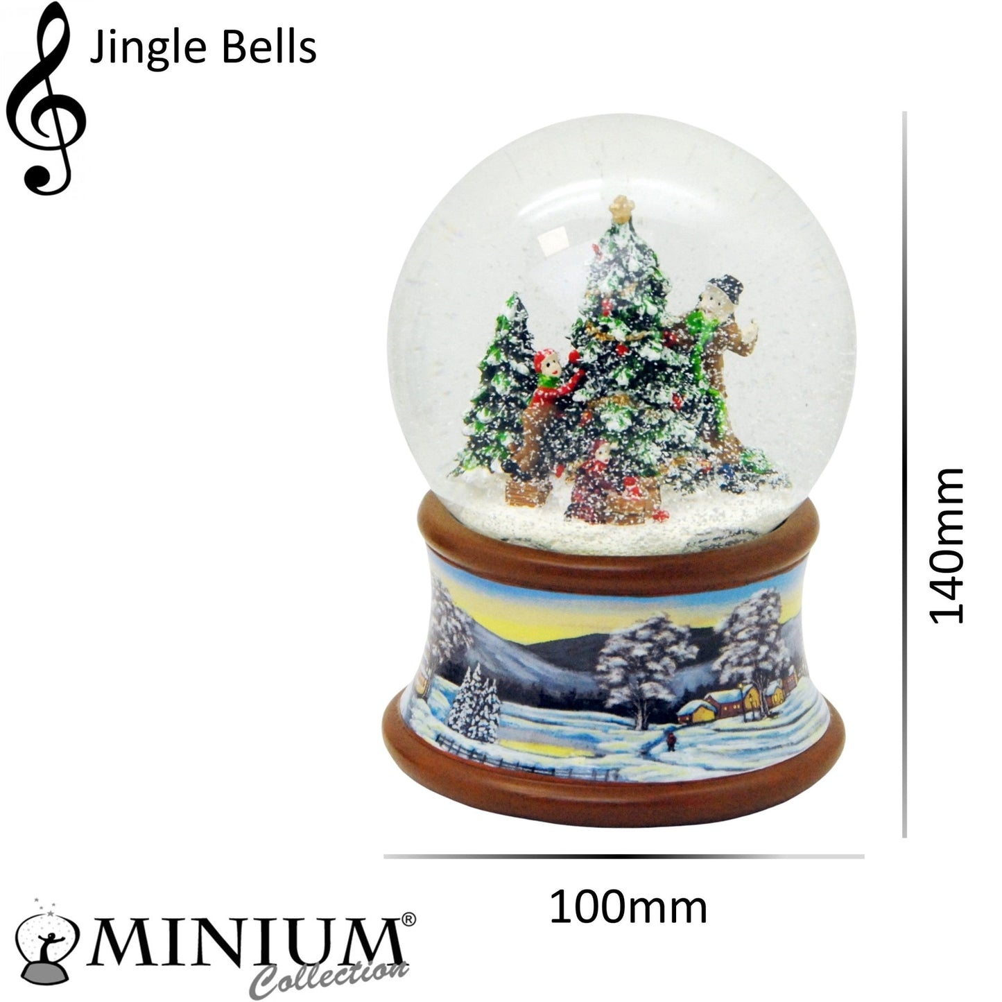 Schneekugel Weihnachtsbaum schmücken auf Sockel Winterlandschaft braun mit Spieluhr - Schneekugelhaus