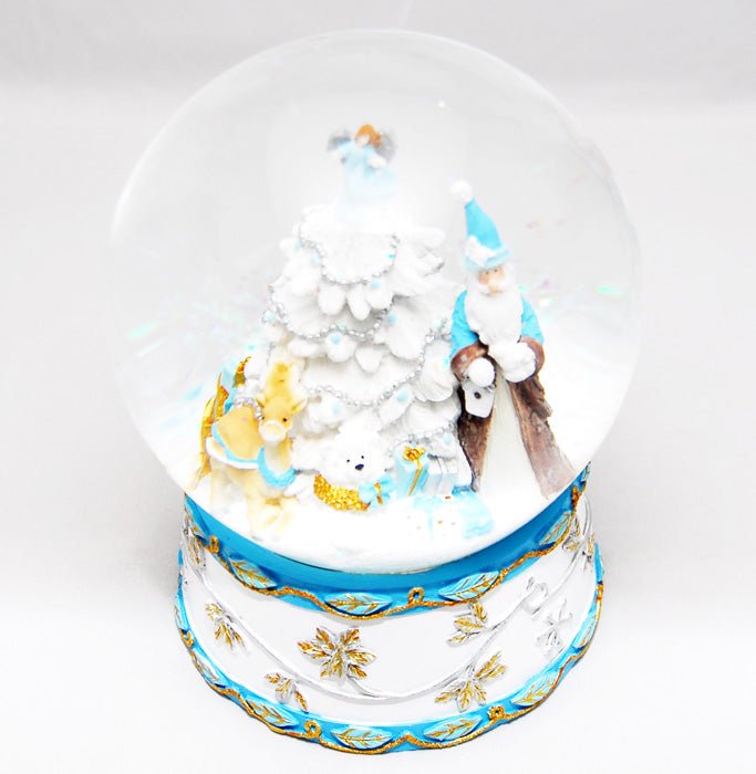 Schneekugel Weihnachtsmann mit Spieluhr, blau - Jingle Bells - Schneekugelhaus