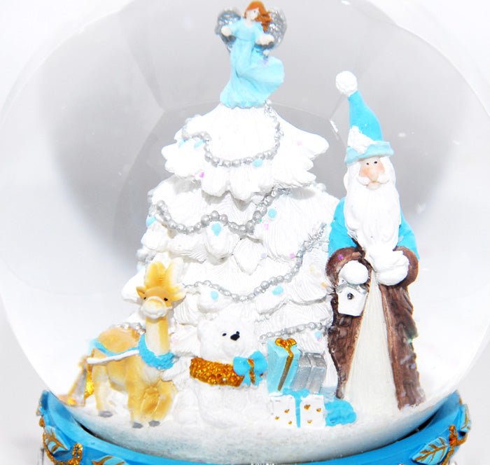 Schneekugel Weihnachtsmann mit Spieluhr, blau - Jingle Bells - Schneekugelhaus