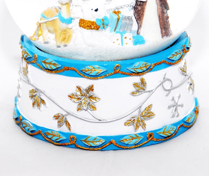 Schneekugel Weihnachtsmann mit Spieluhr, blau - Jingle Bells - Schneekugelhaus