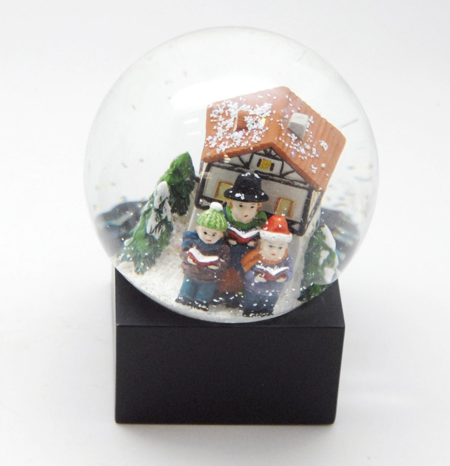 Schneekugel Weihnachtssinger auf Sockel schwarz eckig "PURE-Line" 10 cm Durchmesser - Schneekugelhaus
