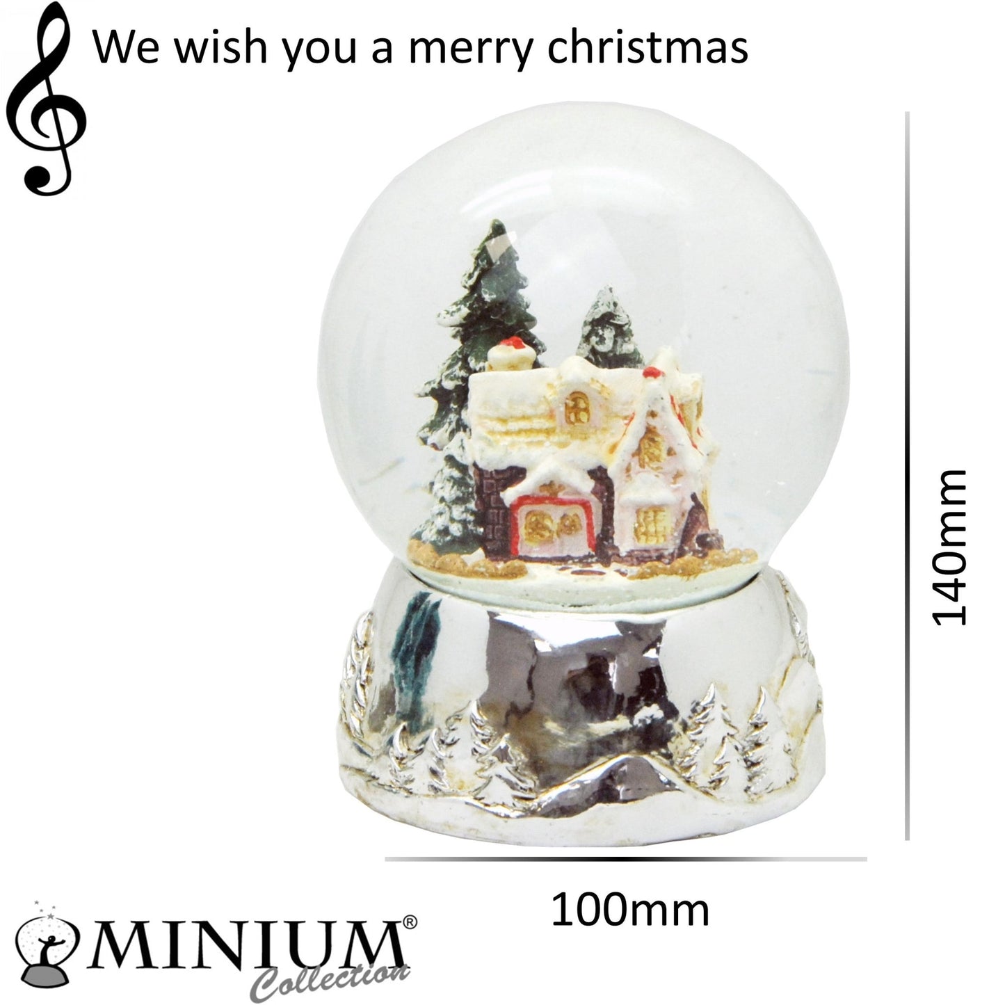 Schneekugel Zuckerbäckerhaus auf Silber Sockel mit Spieluhr We wish you a merry Christmas - Schneekugelhaus