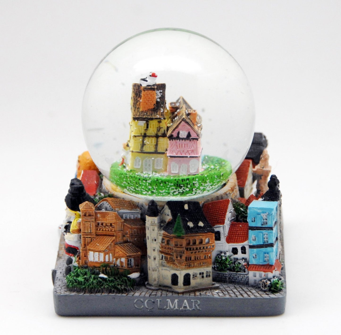 Souvenir Schneekugel Elsass mit Fachwerkhäusern und Strasburg, Colmar, Riquewihr, Obernai und Kaysersberg. - Schneekugelhaus