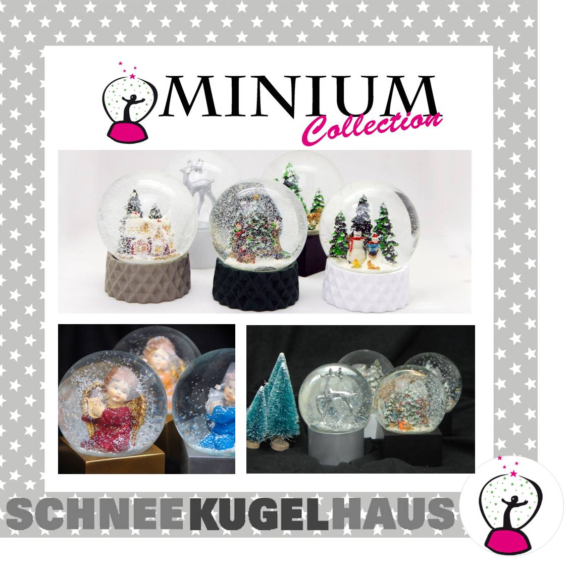 Stylische Schneekugel Megaformat Weihnachtssinger vor romantischem Fachwerkhaus Sockel weiß eck PURE-Line - Schneekugelhaus