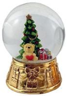 Süße Mini-Schneekugeln Weihnachtsbaum mit Bärchen auf goldenem Sockel - Schneekugelhaus