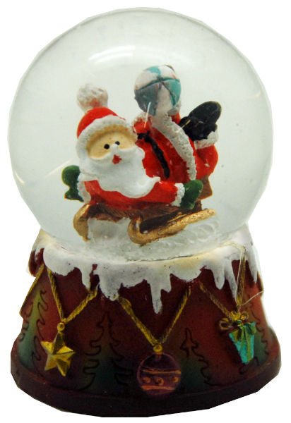 Süße Schneekugel Weihnachtsmann auf Schlitten mit Ball - Sockel 45mm - Luftblase - Schneekugelhaus