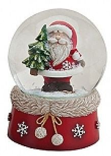 Süße Schneekugel Weihnachtsmann Tannenbaum mit Pelzkragen-Sockel 65mm Luftblase - Schneekugelhaus