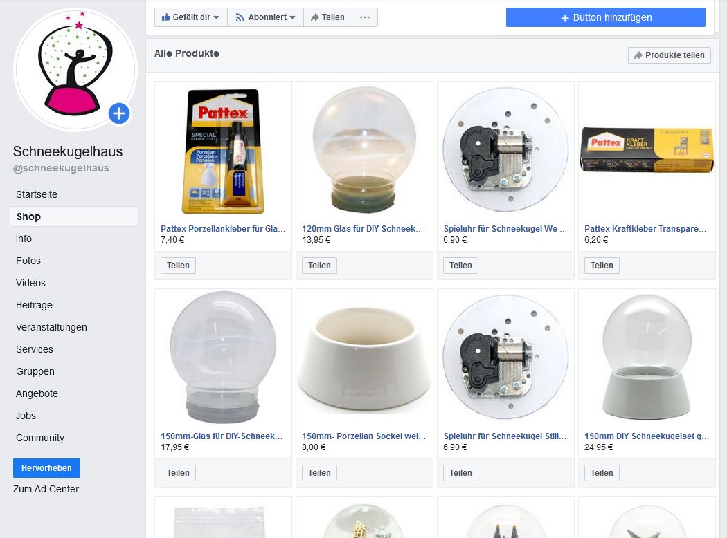Schneekugelhaus eröffnet Facebook Shop - Schneekugelhaus