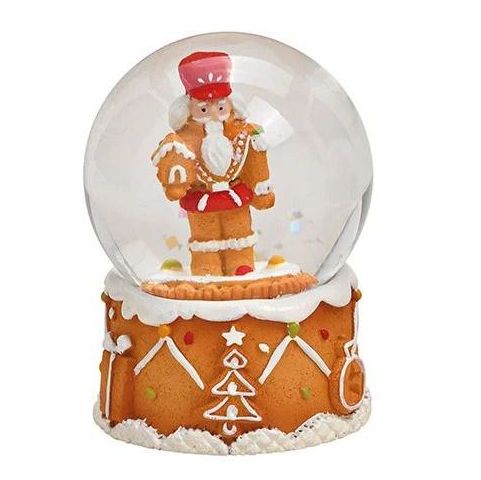 Süße Mini-Schneekugel Nussknacker Lebkuchenhaus ocker auf Sockel Weihnachtsbäckerei 45 mm Durchmesser
