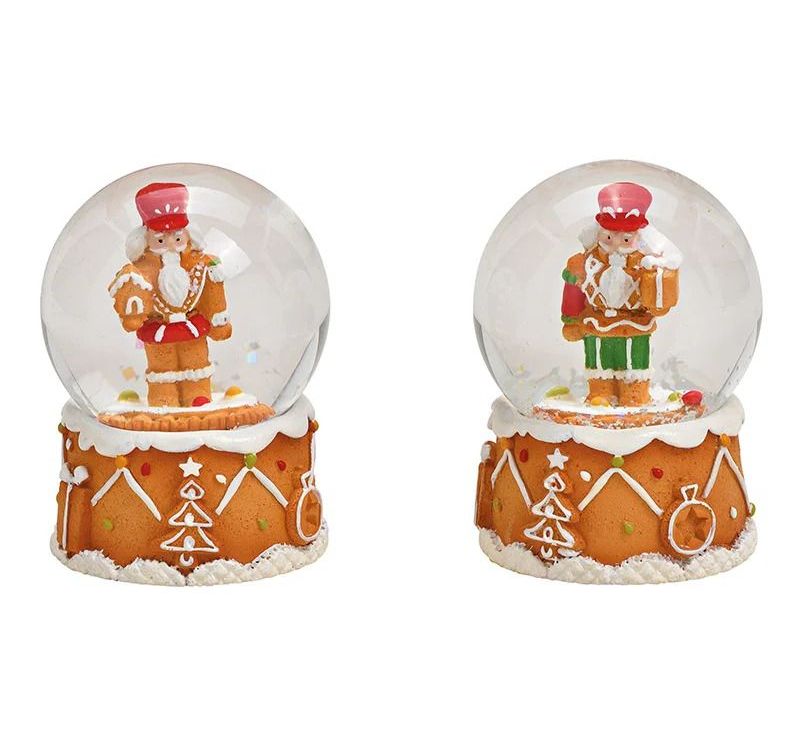 2 Süße Mini-Schneekugeln Nussknacker auf Sockel Weihnachtsbäckerei 45 mm Durchmesser