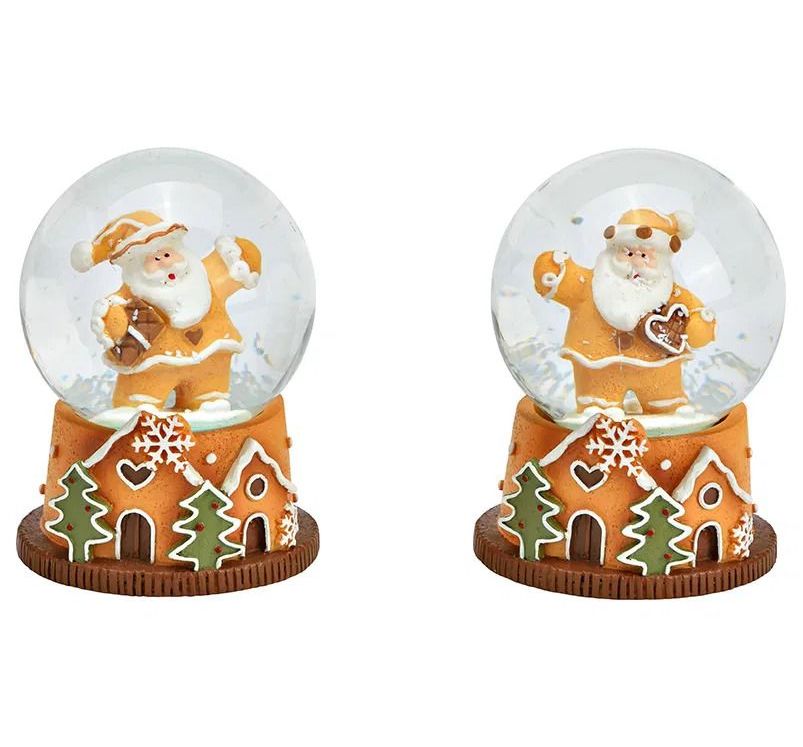2 Süße Mini-Schneekugeln Weihnachtsbäckerei Weihnachtsmann auf Sockel 45mm Durchmesser