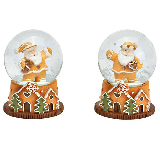 2 Süße Mini-Schneekugeln Weihnachtsbäckerei Weihnachtsmann auf Sockel 45mm Durchmesser