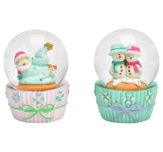 2 Süße Mini-Schneekugeln Weihnachtsmuffin türkis rosal 45mm Durchmesser