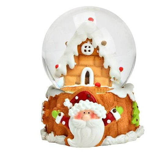 Süße Mini-Schneekugel Lebkuchenhaus auf Sockel Weihnachtsbäckerei 45 mm Durchmesser