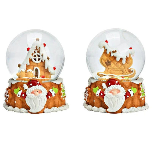 2 Süße Schneekugeln Zuckerbäcker auf Sockel Weihnachten 65 mm Durchmesser