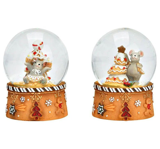 2 Süße Schneekugeln Weihnachtsmaus auf Sockel Weihnachtsbäckerei 65 mm Durchmesser